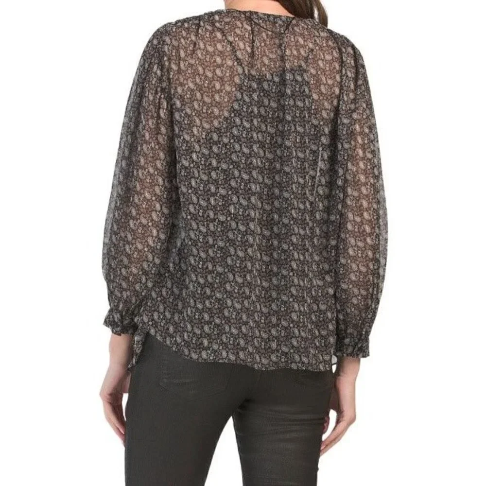 ZARA Printed Blouse With V-neck Buttons Black Size XS - Picture 2 of 2